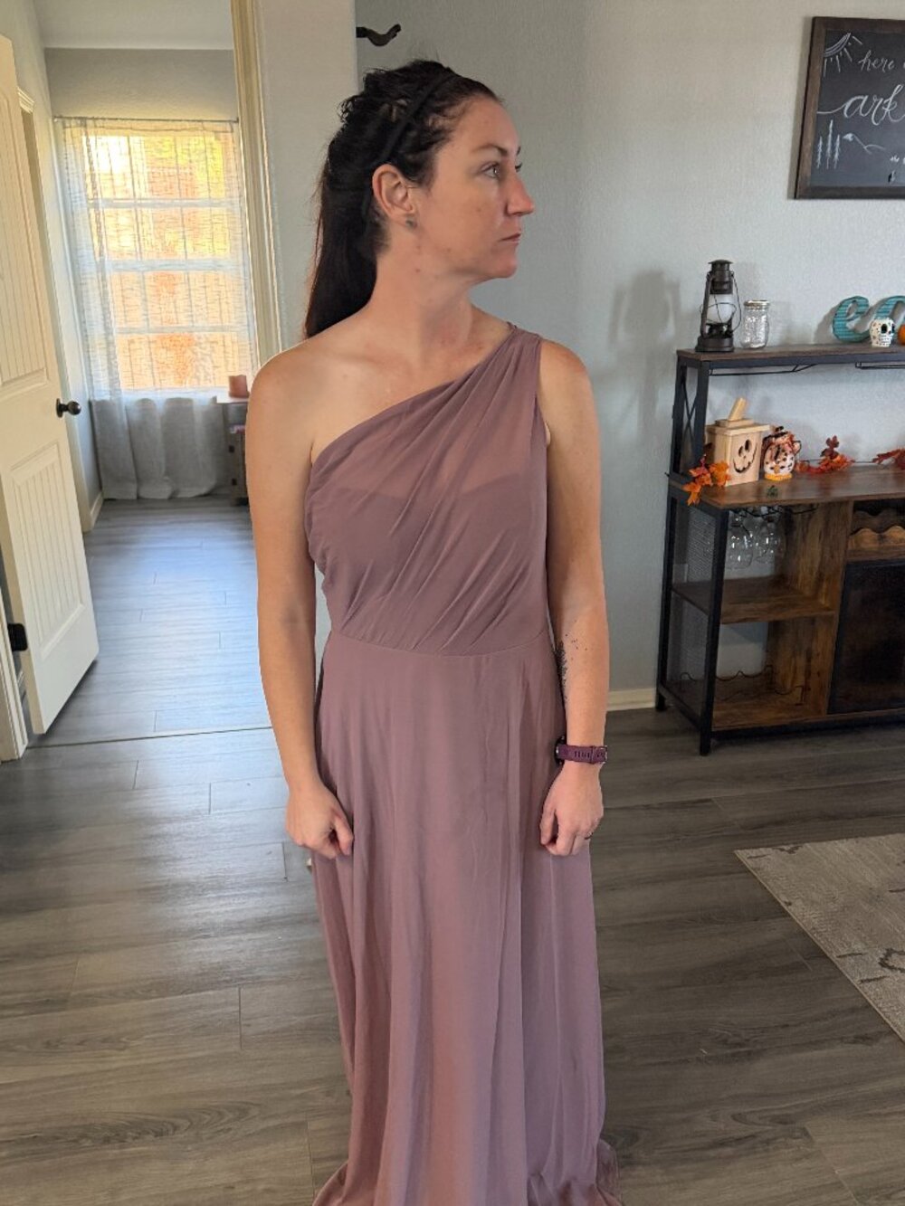 Birdy Grey, Medium, Taupe, One Shoulder Dress